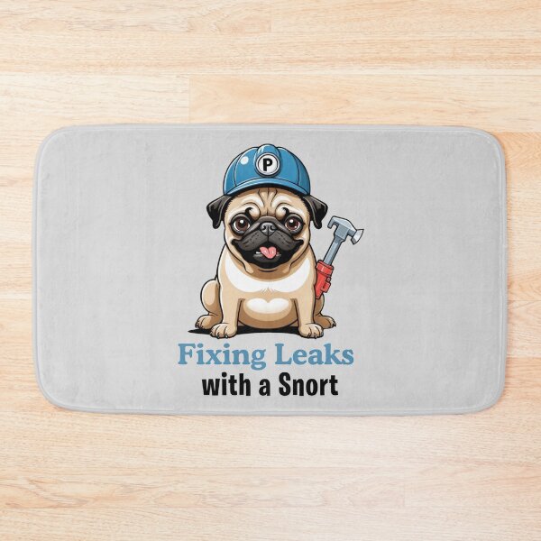 Item preview, Funny Pug Portrait – Comic Plumber Gift – Goofy Dog & Cat Owner Gifts – Humor Pet Lover Design designed and sold by KoraTalks.