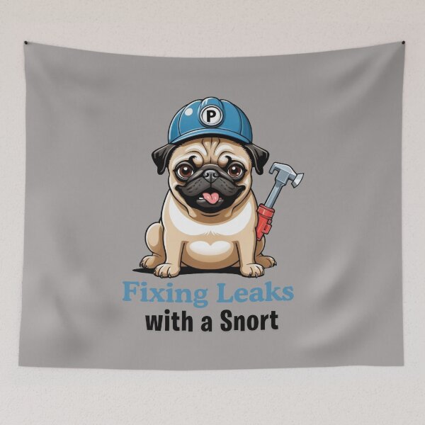 Item preview, Funny Pug Portrait – Comic Plumber Gift – Goofy Dog & Cat Owner Gifts – Humor Pet Lover Design designed and sold by KoraTalks.
