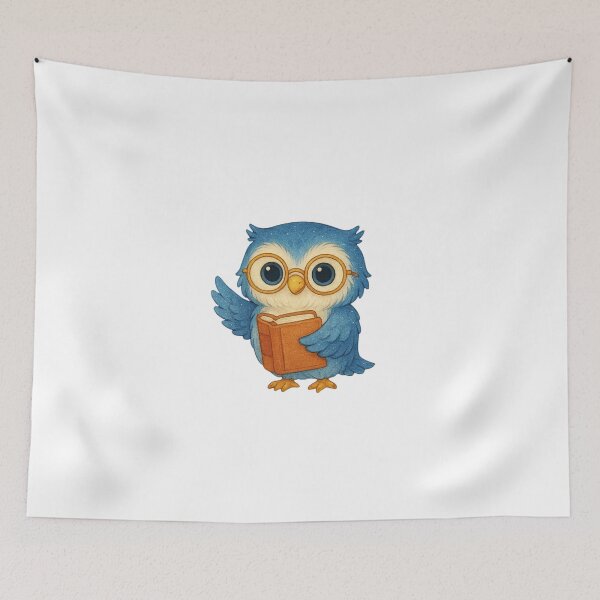 Item preview, Cute Blue Owl Holding a Book – Whimsical Reading Bird Illustration designed and sold by JoynestStudioCo.