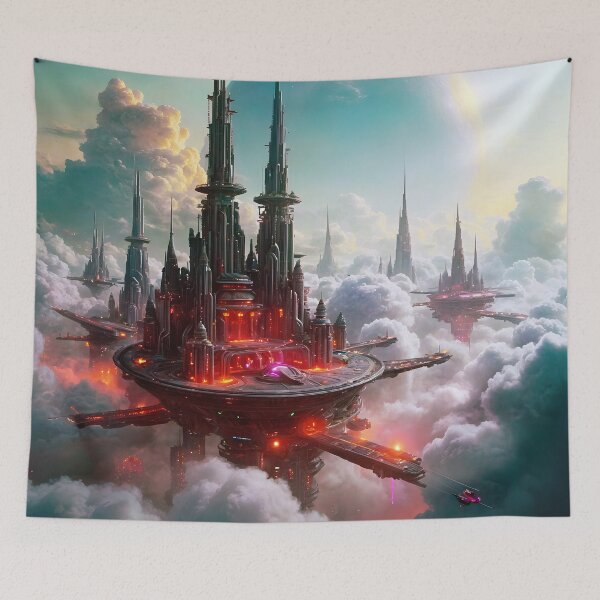 Item preview, Futuristic City in the Clouds designed and sold by Ink Art Design.