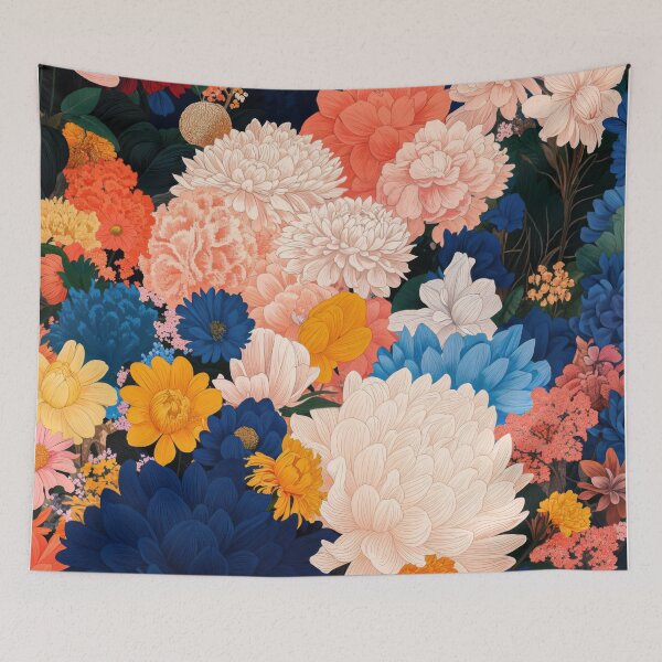 Item preview, Flower Garden Poster maximalist Dahlias dopamine decor Japanese Wall Art Japandi Floral Print Botanical Wall Art perfect gift for her designed and sold by regnumsaturni.