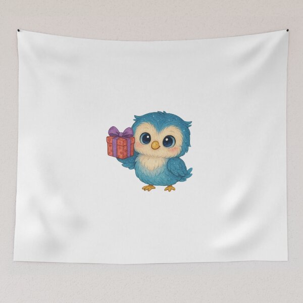 Item preview, Cute Blue Owl with Gift Box – Adorable Holiday or Birthday Bird Illustration designed and sold by JoynestStudioCo.