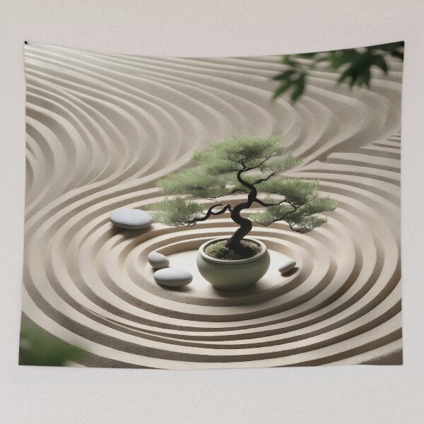 Item preview, Minimalist Zen Garden Art – Peaceful Bonsai and Raked Sand Design by LaLi Designs designed and sold by LaLi-Designs.