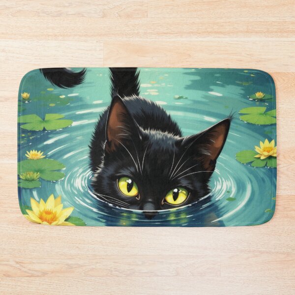 Item preview, Black Cat in Water Lilies designed and sold by Ambient Flow.