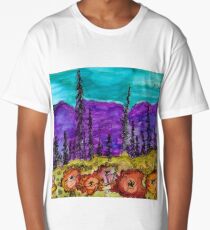 Violet Mountains Abstract Landscape Long T-Shirt