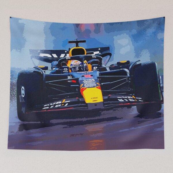 Item preview, Max Verstappen racing his 2024 F1 car in the rain during the Brazilian Grand Prix at Interlagos watercolor designed and sold by Rodissimus1984.