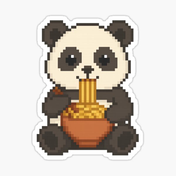 Item preview, Kawaii Panda Eating Noodles - Pixel Art Style designed and sold by Rei-Kun Design.