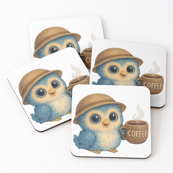 Item preview, Cute Blue Owl with Coffee Mug – Cozy Morning Bird Illustration designed and sold by JoynestStudioCo.