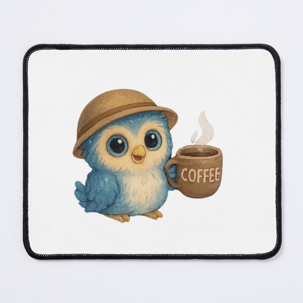 Item preview, Cute Blue Owl with Coffee Mug – Cozy Morning Bird Illustration designed and sold by JoynestStudioCo.