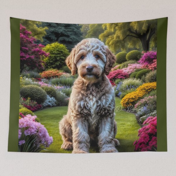 Artikelvorschau, Elsie Cafe Labradoodle Welpen Portrait Gemälde entworfen und verkauft von Heart and Soul Studio.