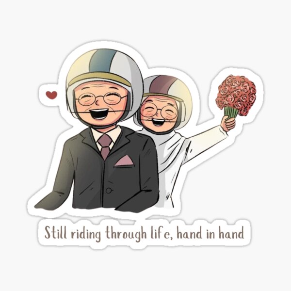 Item preview, Cute Elderly Couple Riding Bicycle | Caricature Art designed and sold by Nada Rakha.