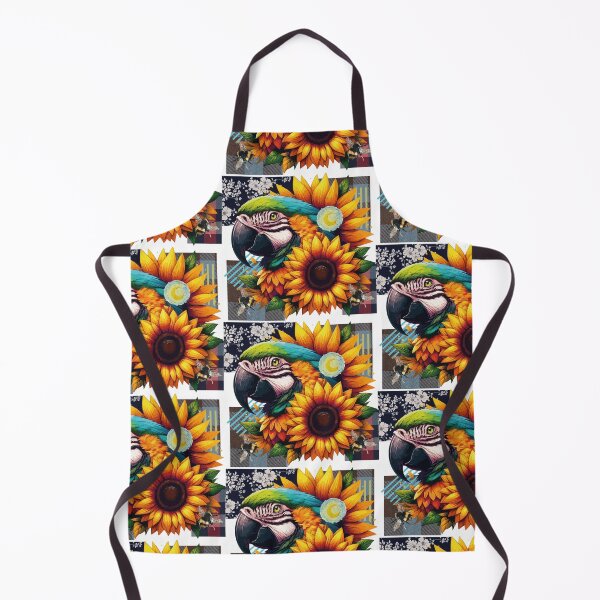 Item preview, Macaw among Sunflowers in a collage and vintage style designed and sold by Brushlight Studio.