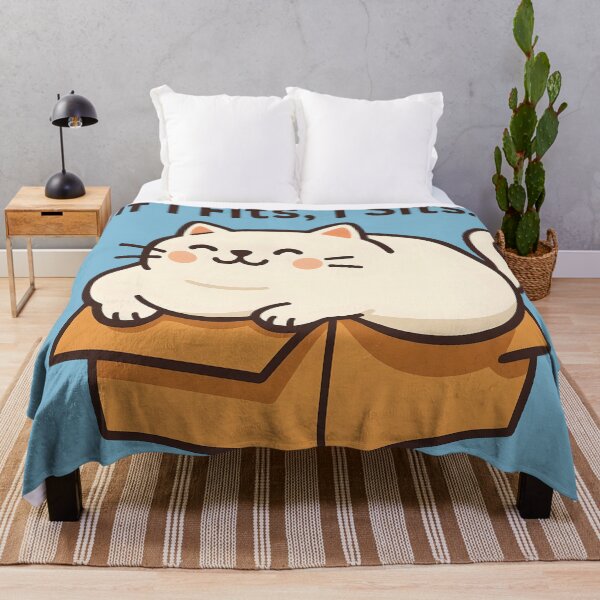 Item preview, Chonky Cat in Cardboard Box | “If I Fits, I Sits” Funny Cat Meme | Cute White Cat Vector Art | Minimal Design designed and sold by WAUZ.