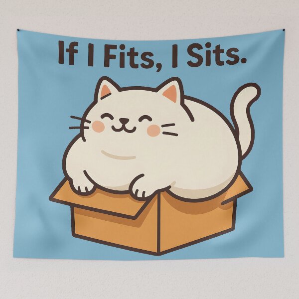 Item preview, Chonky Cat in Cardboard Box | “If I Fits, I Sits” Funny Cat Meme | Cute White Cat Vector Art | Minimal Design designed and sold by WAUZ.