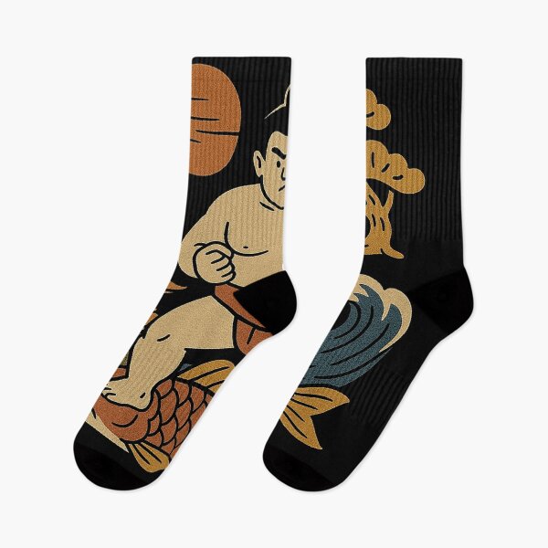Item preview, Vintage Japanese Sumo Wrestler Riding Koi Art designed and sold by zzz888.