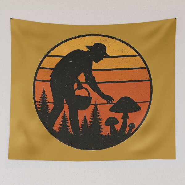 Item preview, Fungi Forager – Retro Sunset Mushroom Picker designed and sold by ForestPainter.