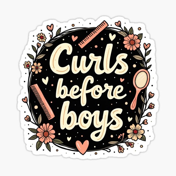 Item preview, Curls Before Boys – Retro groovy floral girly design for Curly Queens designed and sold by dorimemori.