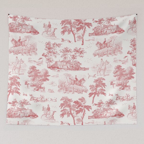 Item preview, Elegant Vintage Pink Red Horseback Hunting Country Toile  designed and sold by tanjica.