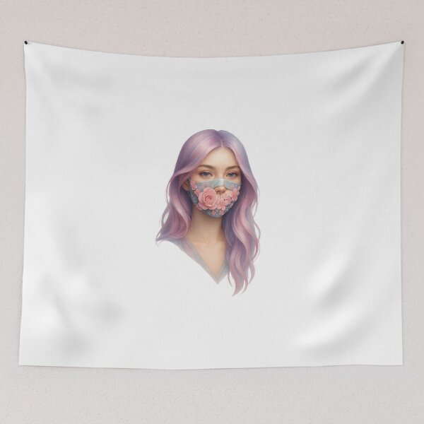 Item preview, Dreamy Pastel Girl with Floral Face Mask designed and sold by WolfPixelRo.