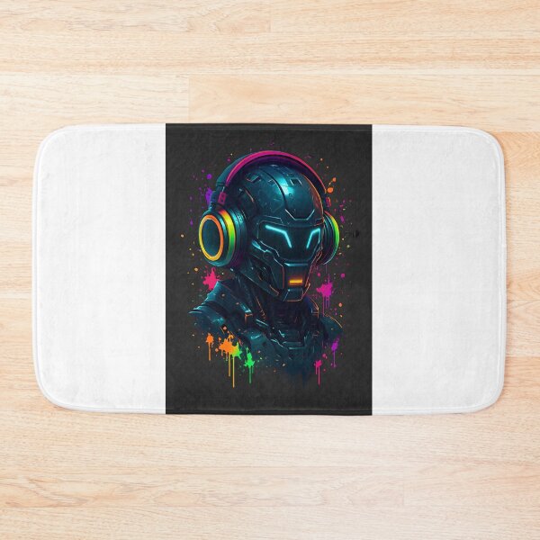 Item preview, Neon Cyberpunk Robot with Headphones – Futuristic Tech Art designed and sold by WolfPixelRo.