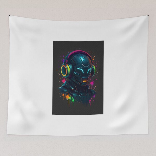 Item preview, Neon Cyberpunk Robot with Headphones – Futuristic Tech Art designed and sold by WolfPixelRo.