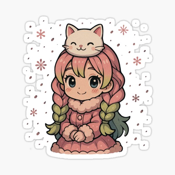 Pink Blizzard Princess & Cat Hat – Kawaii Winter Chibi Art