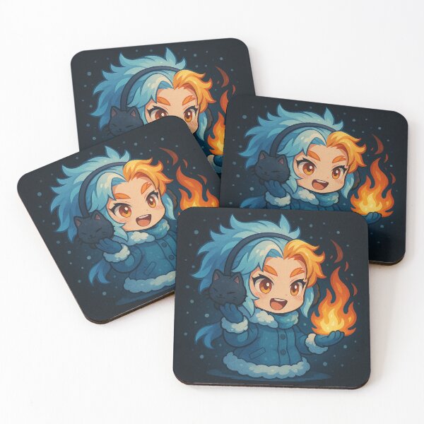 Item preview, Frozen Flame Girl & Cat Earmuffs – Chibi Fire & Ice Anime Art designed and sold by ColorSplash123.