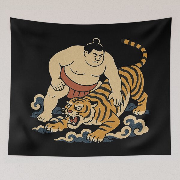 Item preview, Luchador de sumo japonés antiguo y tigre designed and sold by zzz888.