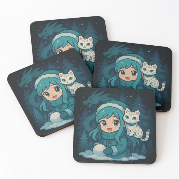 Item preview, Dragon Slayer Girl & Snow Leopard Cat – Chibi Winter Fantasy Art designed and sold by ColorSplash123.