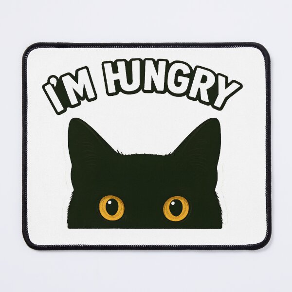 Item preview, Hungry Cat’s Playful Stare – Black Cat with Golden Eyes designed and sold by PixelNovaStudio.