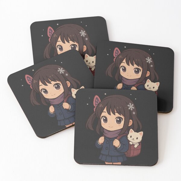Item preview, Kawaii Winter Slayer School Look – Chibi Girl with Snowflake Hair & Cat Backpack Buddy designed and sold by ColorSplash123.