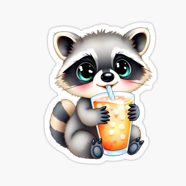 Item preview, Happy Raccoon Enjoying Bubble Tea designed and sold by NaughtyMeow.