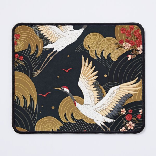 Item preview, Japanese Cranes and Sakura – Dark Elegant Oriental Pattern designed and sold by ArtiQreate.