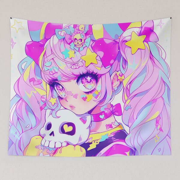 Aperçu de l'œuvre Fille d'anime gothique pastel avec des crânes créée et vendue par bubblegoth.