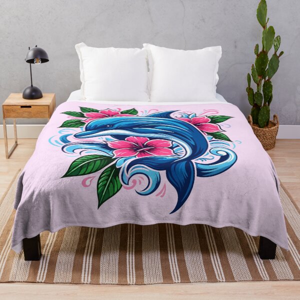 Item preview, Abstract Blue Dolphin with Pink Flowers designed and sold by Coffee Lifestyle.