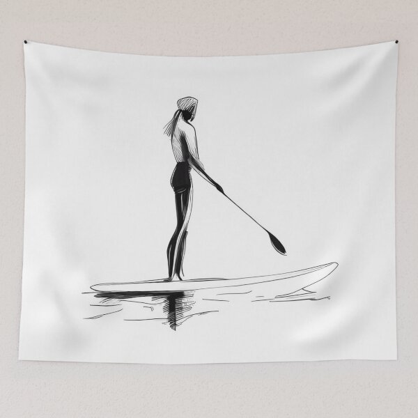 Item preview, Paddle Boarder Line Art: Ocean Serenity Sketch designed and sold by ShadowAndSlate.