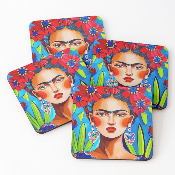 Item preview, Frida Blue and Red Flowers Mexican Folk Art  designed and sold by TinaSalazar.