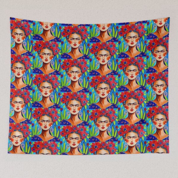 Item preview, Frida Blue and Red Flowers Mexican Folk Art  designed and sold by TinaSalazar.