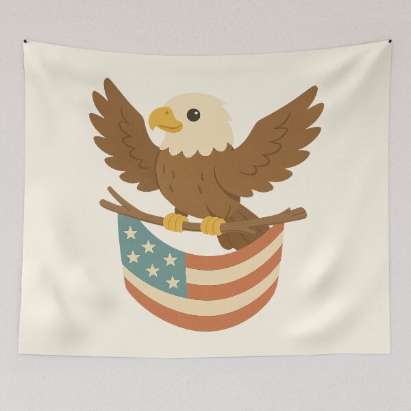 Artikelvorschau, Tag der USA-Flagge – Weißkopfseeadler mit ausgebreiteten Flügeln über der amerikanischen Flagge entworfen und verkauft von Patternicity.