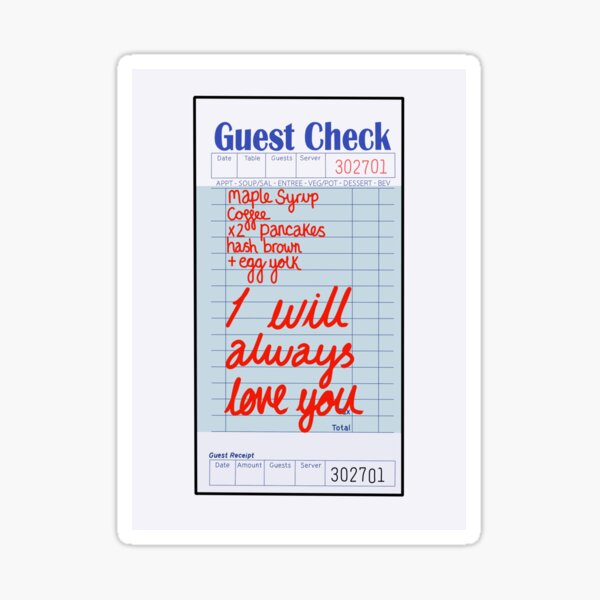 Item preview, I will always love you guest check designed and sold by PoppyThePlant.