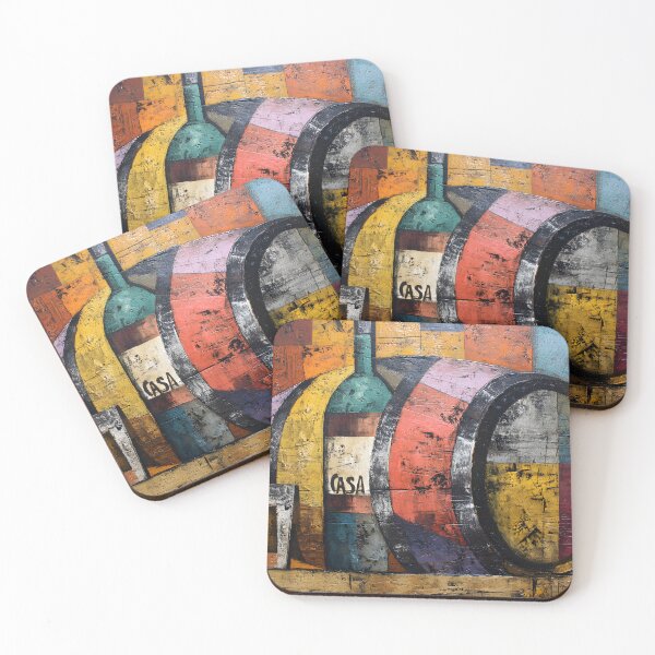 Item preview, Rustic Geometry in Wine - Bold Bottle, Barrel, and Glass in Colorful Abstract Cubism designed and sold by OlfactoART Studio.