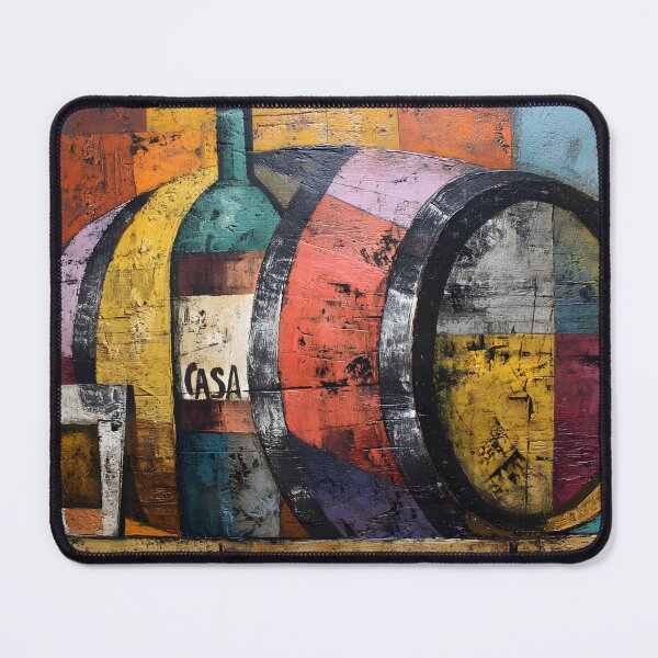 Item preview, Rustic Geometry in Wine - Bold Bottle, Barrel, and Glass in Colorful Abstract Cubism designed and sold by OlfactoART Studio.