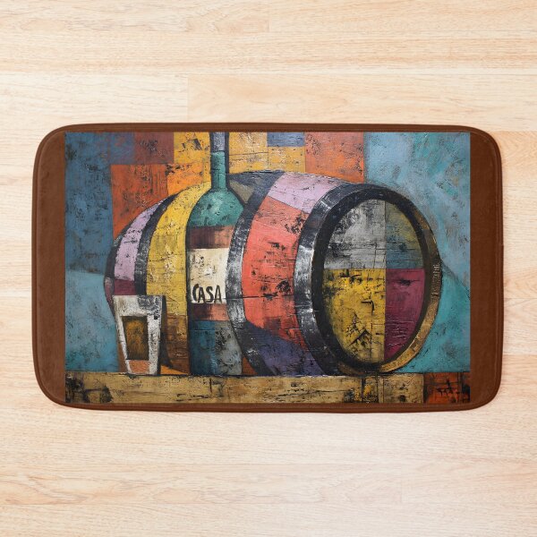 Item preview, Rustic Geometry in Wine - Bold Bottle, Barrel, and Glass in Colorful Abstract Cubism designed and sold by OlfactoART Studio.