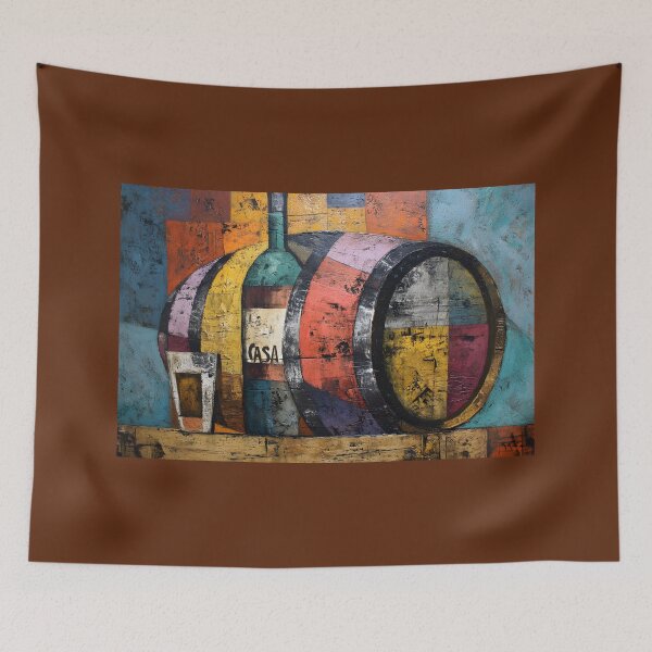 Item preview, Rustic Geometry in Wine - Bold Bottle, Barrel, and Glass in Colorful Abstract Cubism designed and sold by OlfactoART Studio.