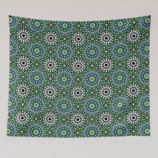 Item preview, White 16-Pointed Star in Green Mosaic designed and sold by Tarjiart.