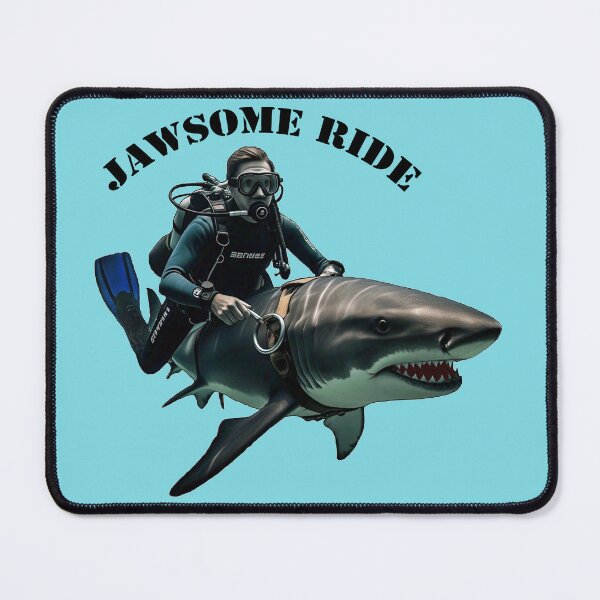 Item preview, Vintage SCUBA Diving Diver Riding a Great White Shark URM designed and sold by urmaddad.
