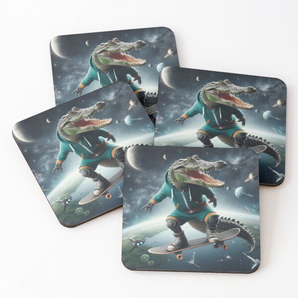 Item preview, a cute crocodile skateboarding in space designed and sold by Dogandesighn.
