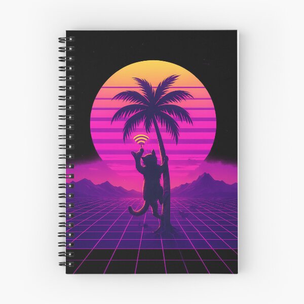 Item preview, Gato buscador de señales de vaporwave al atardecer de neón. Póster retrofuturista. designed and sold by Printsoft.