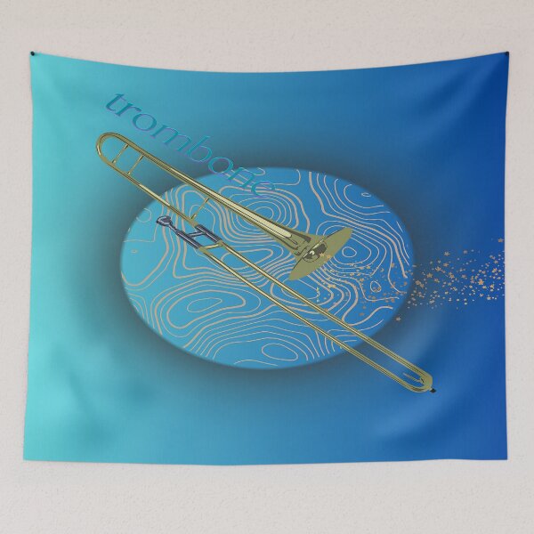 Item preview, Trombone In Gold & Turquoise designed and sold by BrightrDayMusicArt.