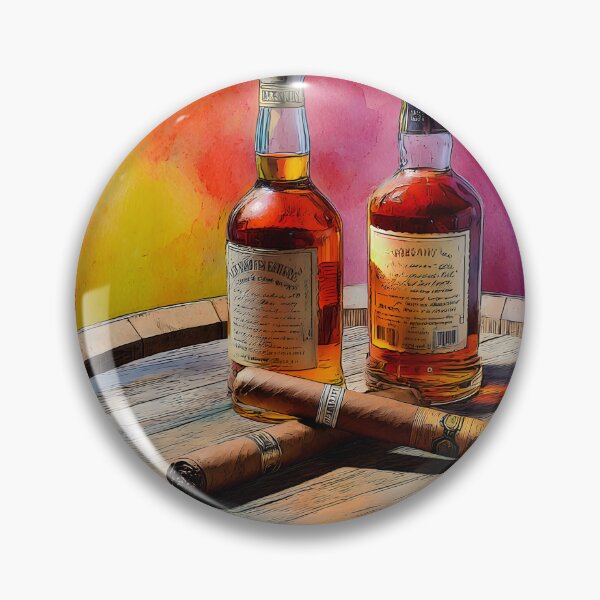 Item preview, Whiskey Bottles and Cigars on Wooden Barrel - Vibrant Background of Luxury and Relaxation designed and sold by OlfactoART Studio.